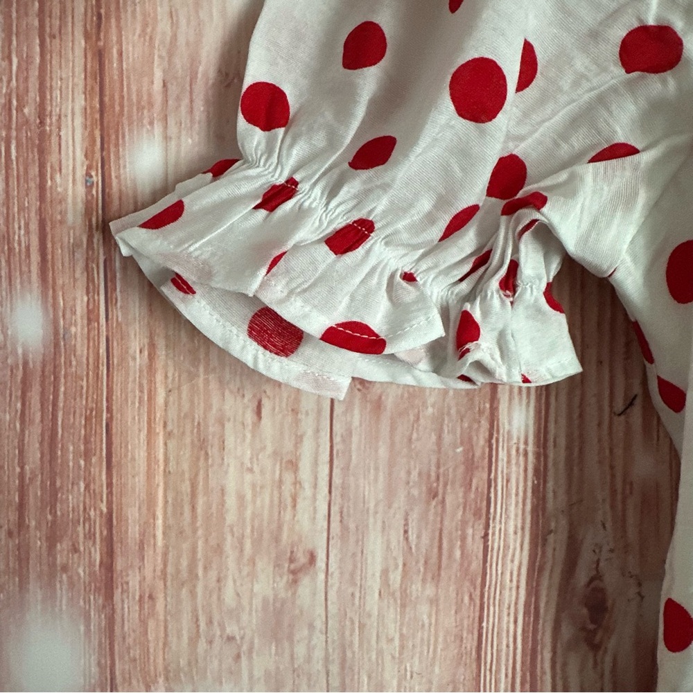 Endless Rose White Retro Style Red Polka Dot Ruffle Hem Ruched Mini Dress Size M - Picture 10 of 16